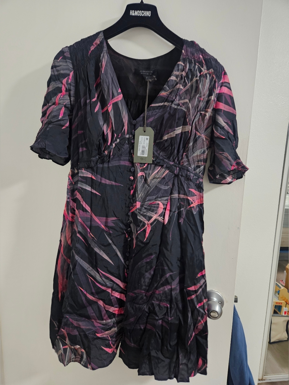New NWT All Saints sz 8 Demi Luar black pink floral dress